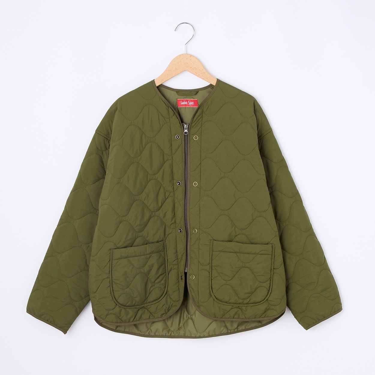 【防風・蓄熱】レディス ダルナイロンキルト ノーカラーブルゾン Labo Spec(ラボスペック) 777865048(ウスミドリ-M)
