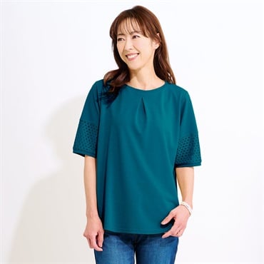 UV対策・ひんやり接触冷感 袖＆裾レースプルオーバー レディス JEUNEMAMAN(ジュネママン)(Ａアオ-XL)