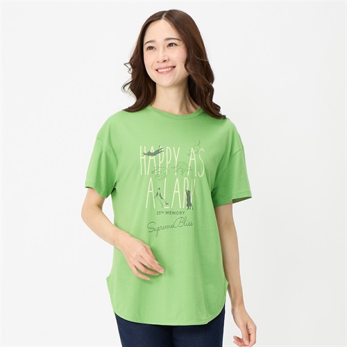 オーガニックコットン 68丈裾ラウンド胸プリントＴシャツ レディス JEUNEMAMAN(ジュネママン)(ウスミドリ-L)