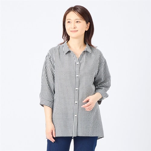 68丈サッカー前開きシャツ レディス JEUNEMAMAN(ジュネママン)(クロ-XL)