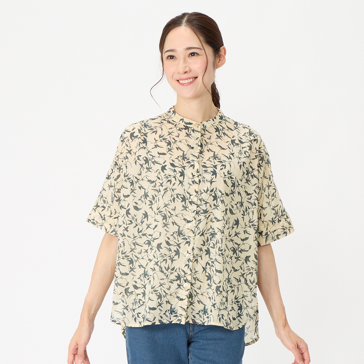 エアリーコットン バンドカラーブラウス レディス JEUNEMAMAN
