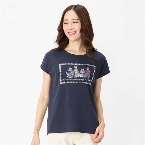 大人のこだわりTシャツ 60丈配色刺繍香水柄 レディス JEUNEMAMAN(ジュネママン)(コイアオ-M)
