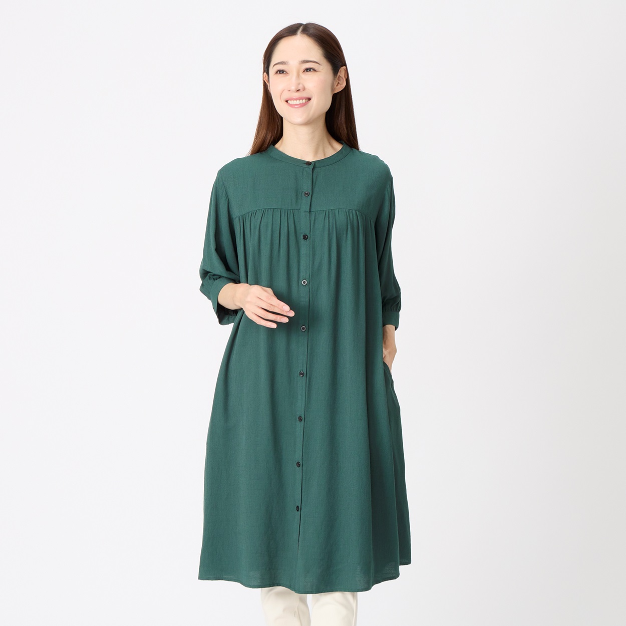 胸タック切替前開きワンピース レディス JEUNEMAMAN