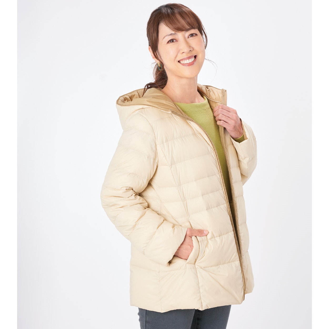 65丈フード付き配色ダウンジャケット レディス JEUNE MAMAN