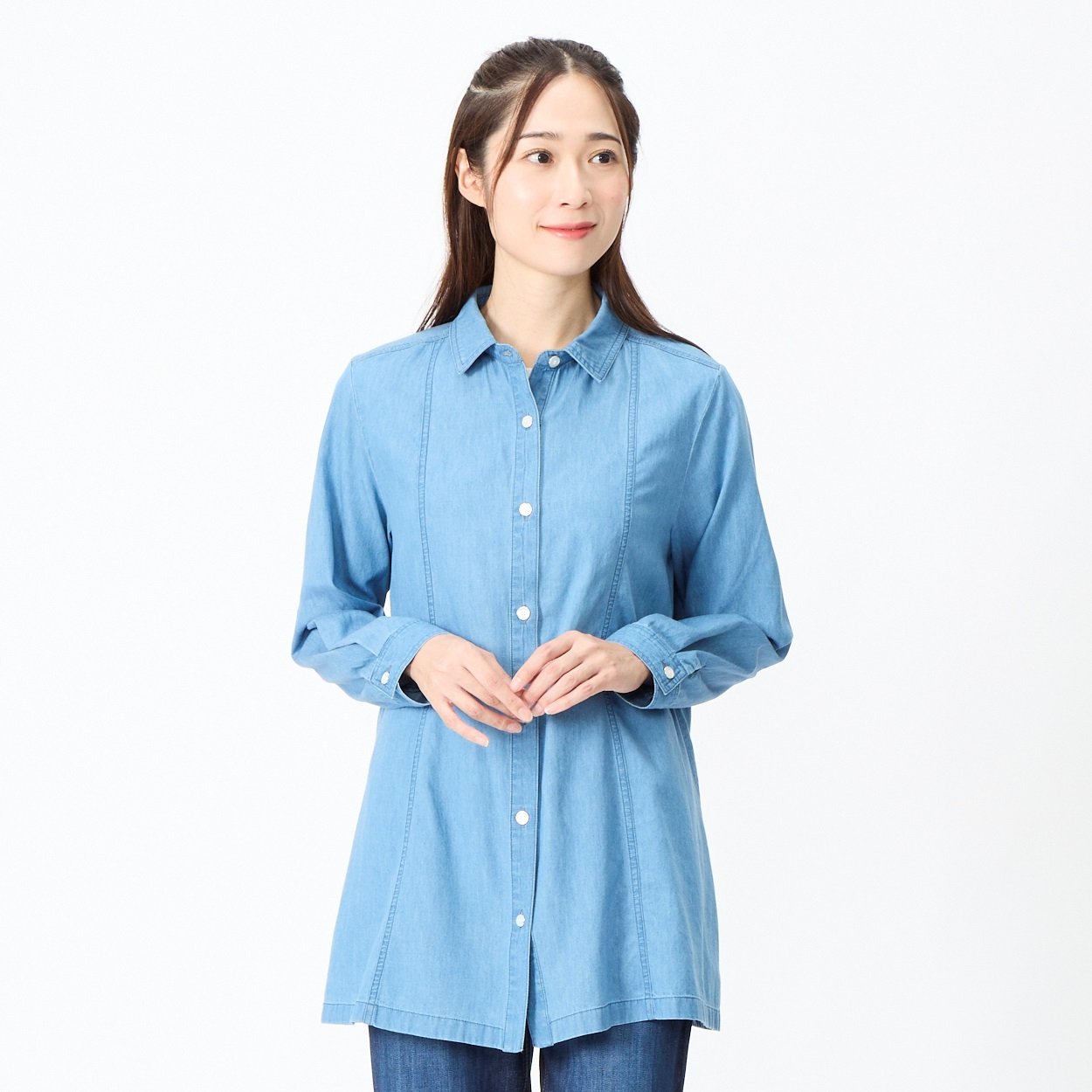 74丈ライトデニムシャツチュニック レディス JEUNE MAMAN