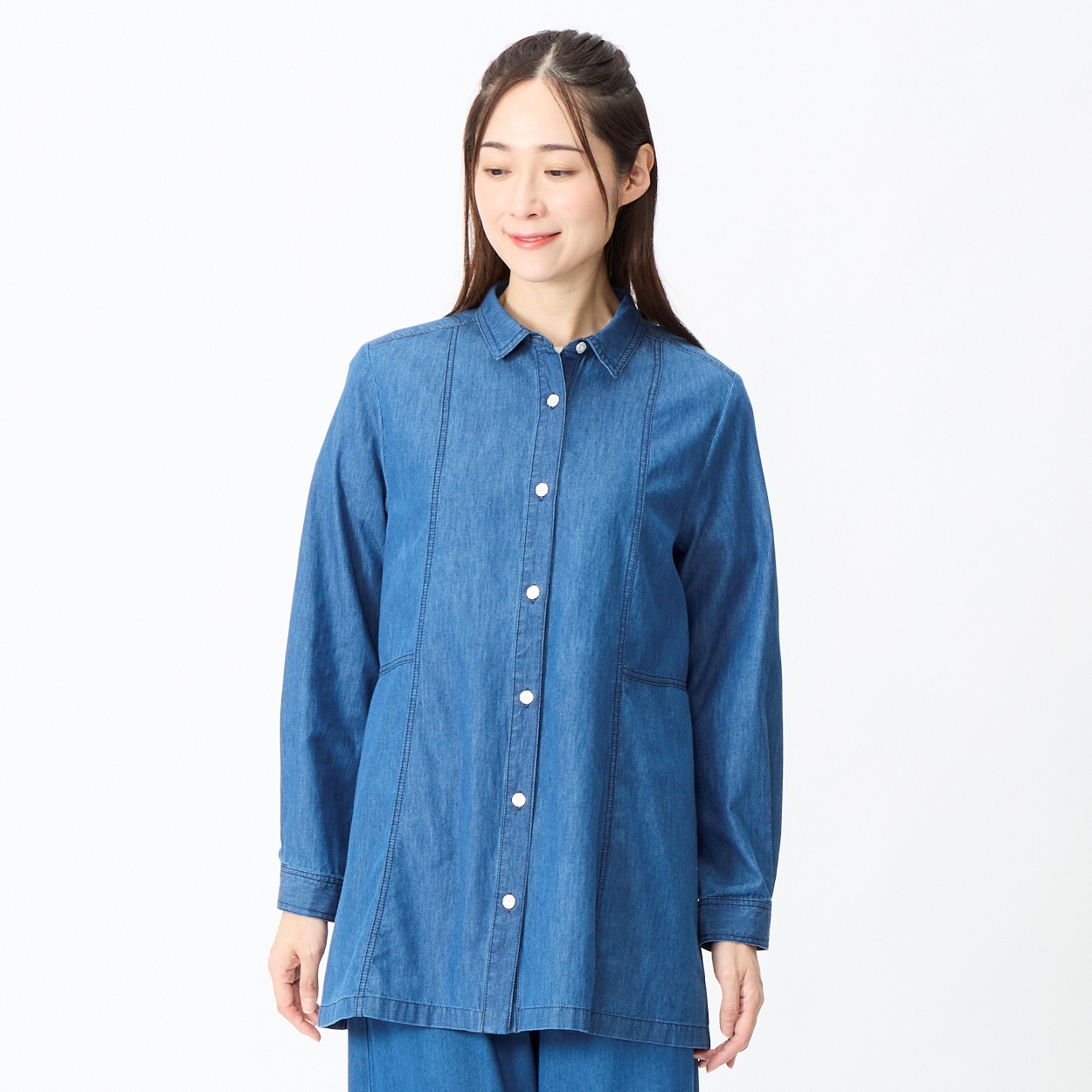 74丈ライトデニムシャツチュニック レディス JEUNE MAMAN