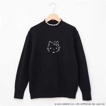 極美品 にゃー×HELLO KITTY コラボ ニット ハローキティホワイト 黒 ハローキティ 顔ジャカードニットプルオーバー レディス CPT-674309KT