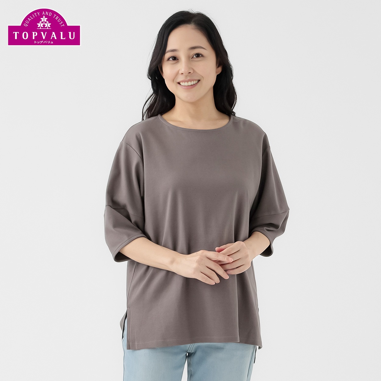 大人のランタン切替スリーブＴシャツ レディス JEUNE MAMAN(ジュネママン) TV7053B6636(コイチャ-L)