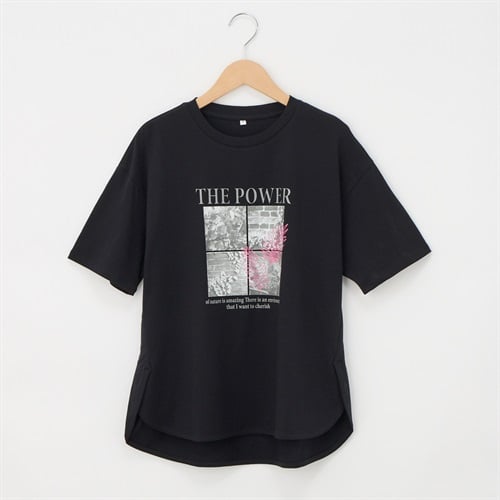 オーガニックコットン 68丈裾ラウンドフォトプリント半袖Tシャツ レディス JEUNE MAMAN(ジュネママン) AS-1980-2806B
