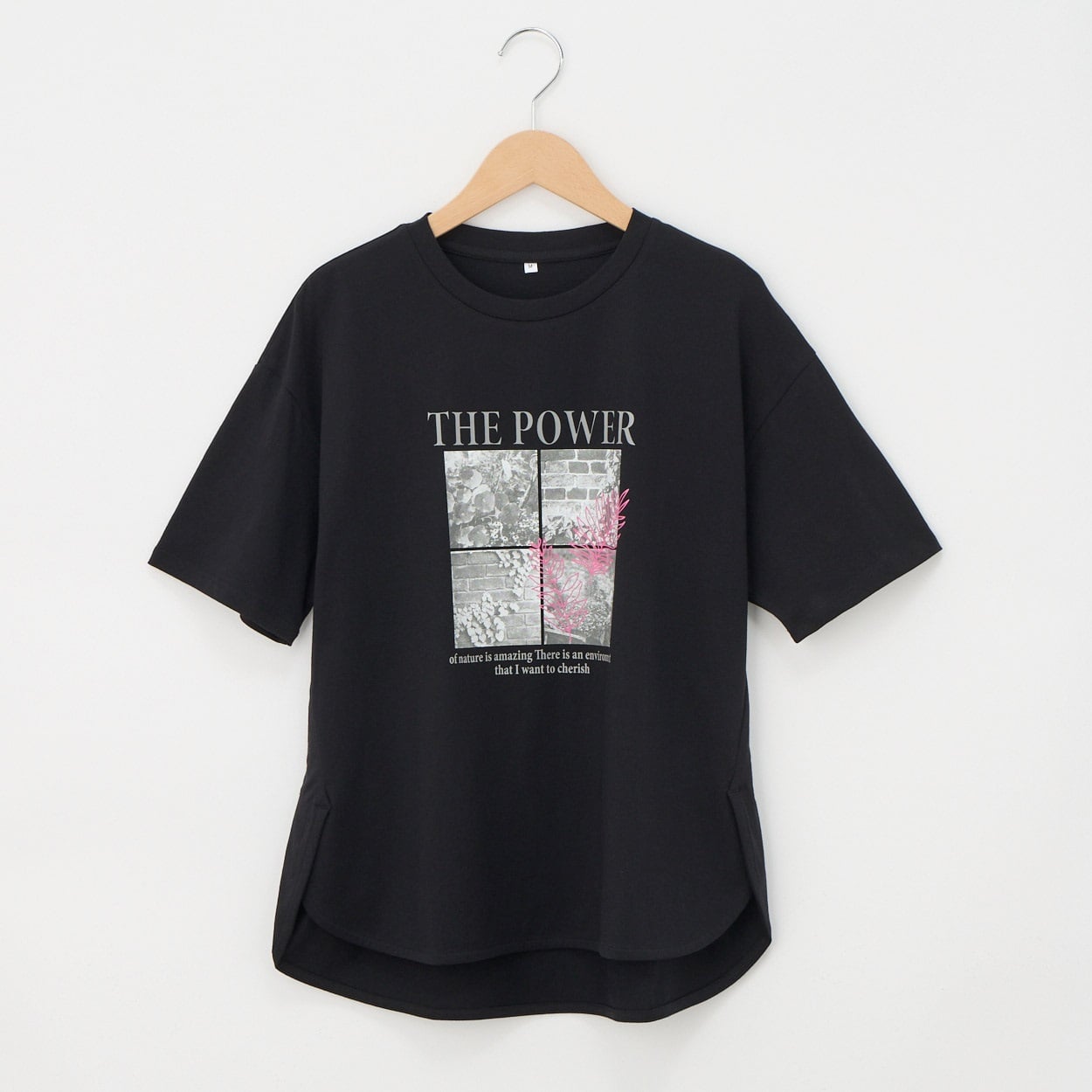 オーガニックコットン 68丈裾ラウンドフォトプリント半袖Tシャツ