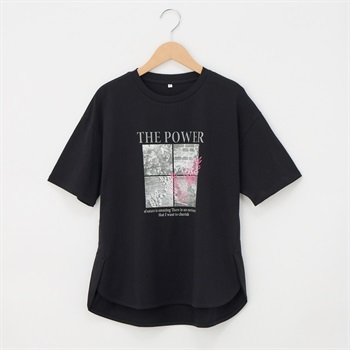 オーガニックコットン 68丈裾ラウンドフォトプリント半袖Tシャツ レディス JEUNE MAMAN(ジュネママン) AS-1980-2806B(クロ-M)