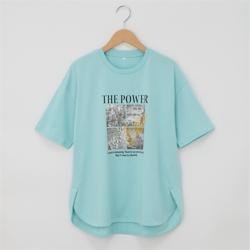 オーガニックコットン 68丈裾ラウンドフォトプリント半袖Tシャツ レディス JEUNE MAMAN(ジュネママン) AS-1980-2806B(ウスミドリ-M)