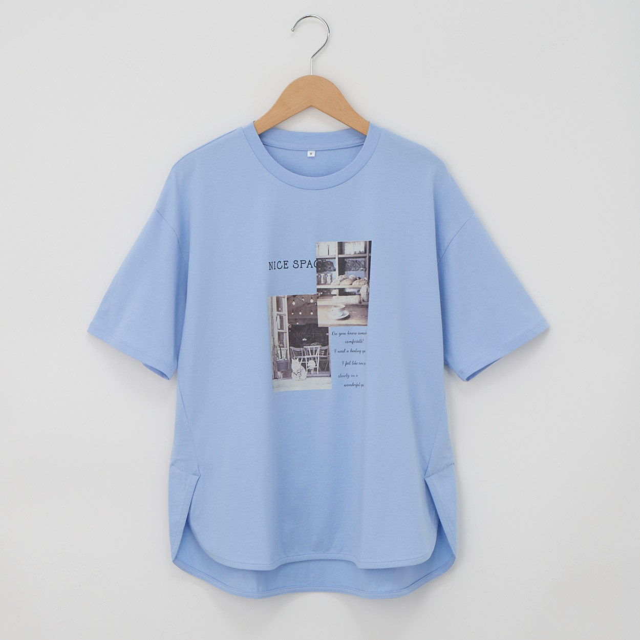 オーガニックコットン 68丈裾ラウンドフォトプリント半袖Tシャツ レディス JEUNE MAMAN(ジュネママン) AS-1980-2806B(アオ-L)