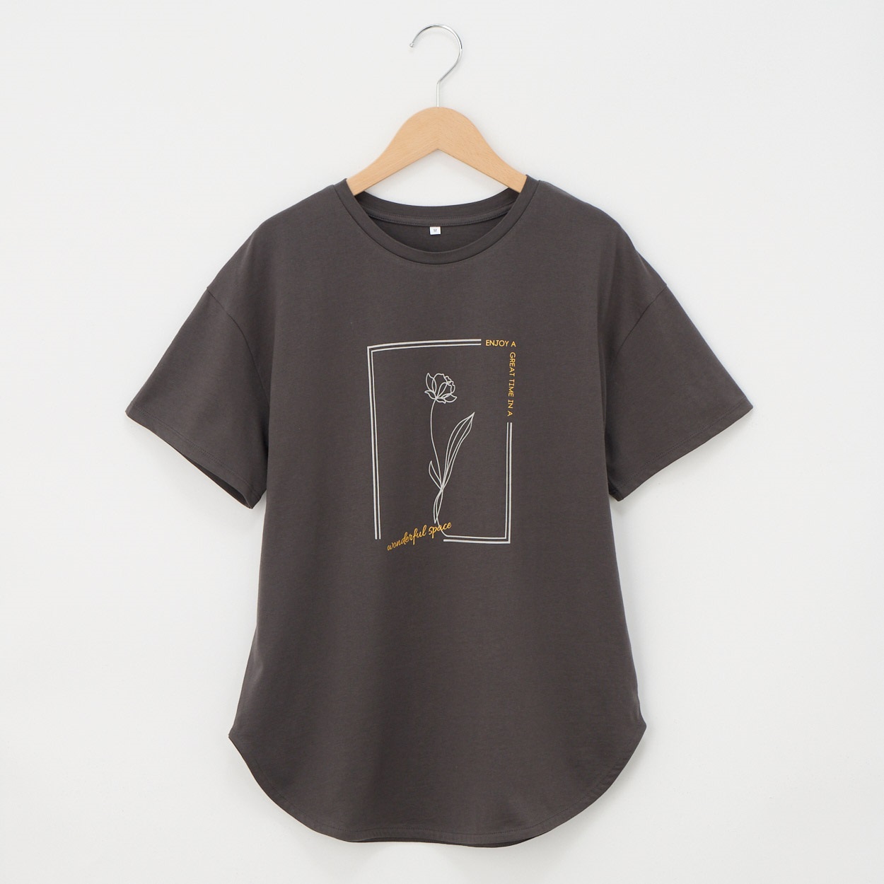 オーガニックコットン 69丈裾ラウンドフラワープリント半袖Tシャツ レディス JEUNE MAMAN(ジュネママン) AS-1980-2806C(チャコ－ルグレ－-M)