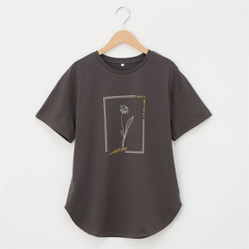 オーガニックコットン 69丈裾ラウンドフラワープリント半袖Tシャツ レディス JEUNE MAMAN(ジュネママン) AS-1980-2806C(チャコ－ルグレ－-M)