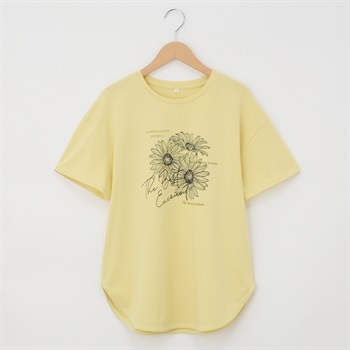 オーガニックコットン 69丈裾ラウンドフラワープリント半袖Tシャツ レディス JEUNE MAMAN(ジュネママン) AS-1980-2806C(ウスキイロ-M)