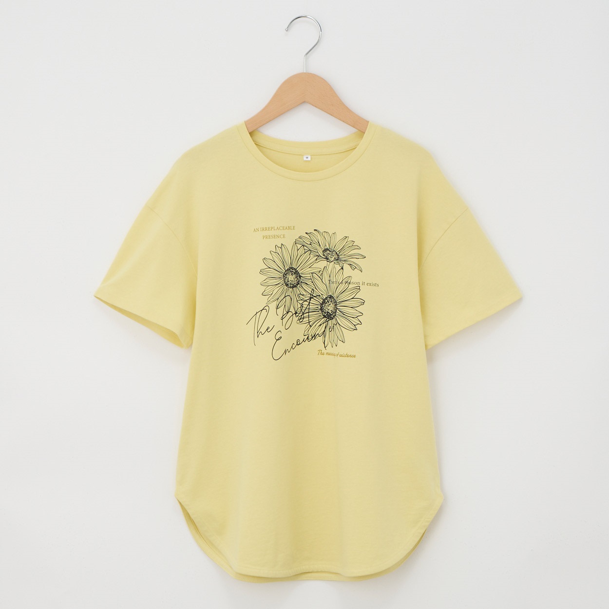 オーガニックコットン 69丈裾ラウンドフラワープリント半袖Tシャツ レディス JEUNE MAMAN(ジュネママン) AS-1980-2806C(ウスキイロ-XL)