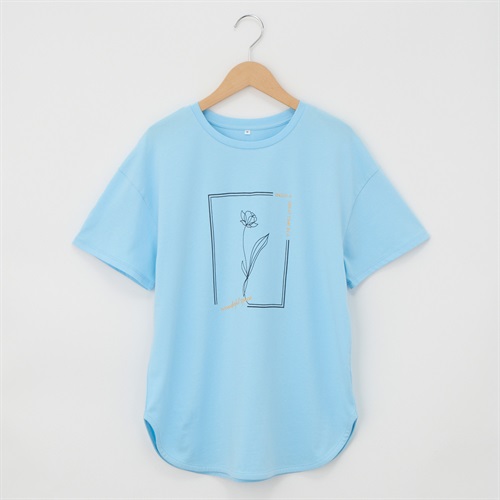 オーガニックコットン 69丈裾ラウンドフラワープリント半袖Tシャツ レディス JEUNE MAMAN(ジュネママン) AS-1980-2806C