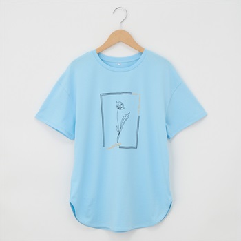 オーガニックコットン 69丈裾ラウンドフラワープリント半袖Tシャツ レディス JEUNE MAMAN(ジュネママン) AS-1980-2806C(ウスミドリ-M)
