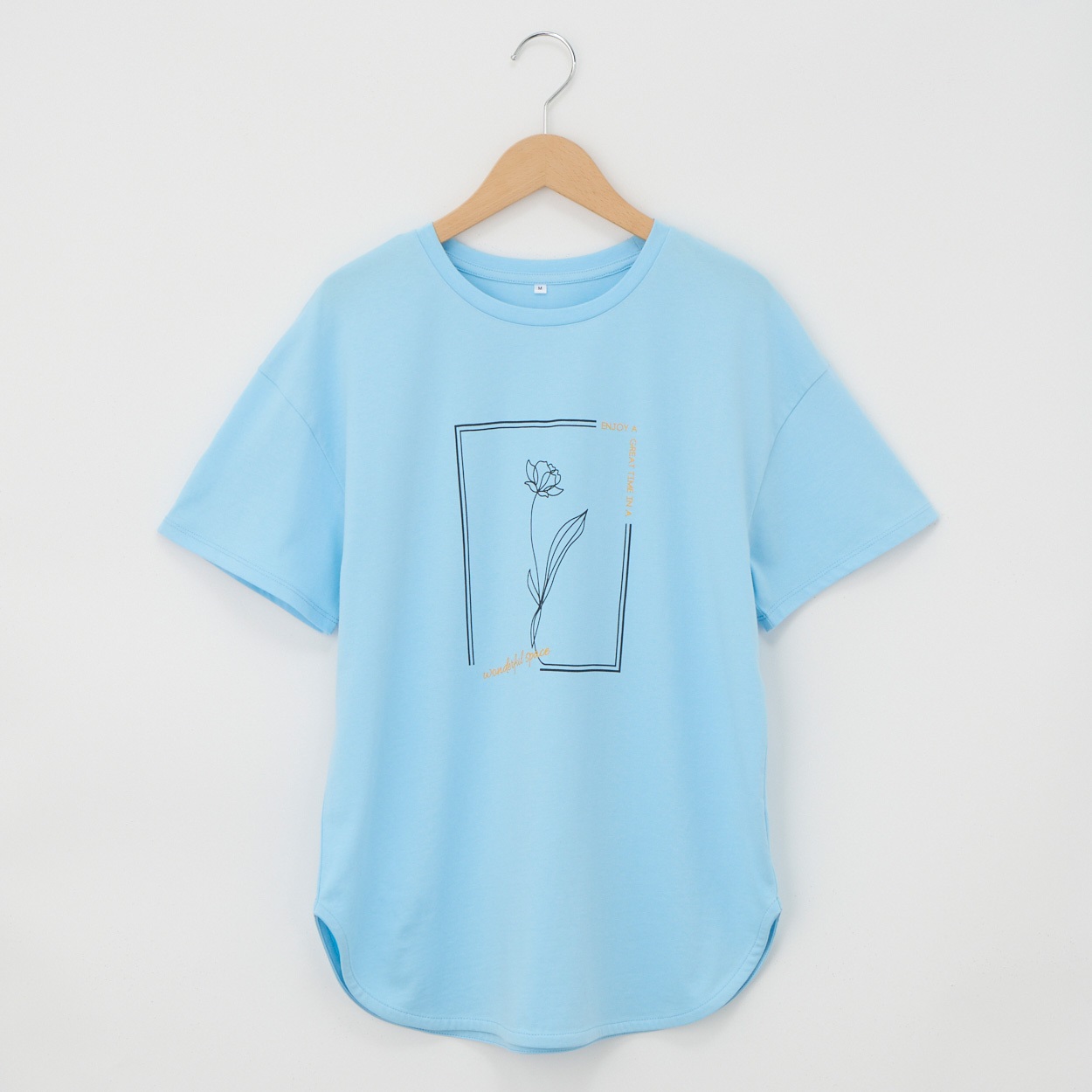 オーガニックコットン 69丈裾ラウンドフラワープリント半袖Tシャツ レディス JEUNE MAMAN(ジュネママン) AS-1980-2806C(ウスミドリ-XL)
