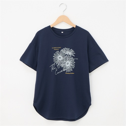 オーガニックコットン 69丈裾ラウンドフラワープリント半袖Tシャツ レディス JEUNE MAMAN(ジュネママン) AS-1980-2806C(コイアオ-M)