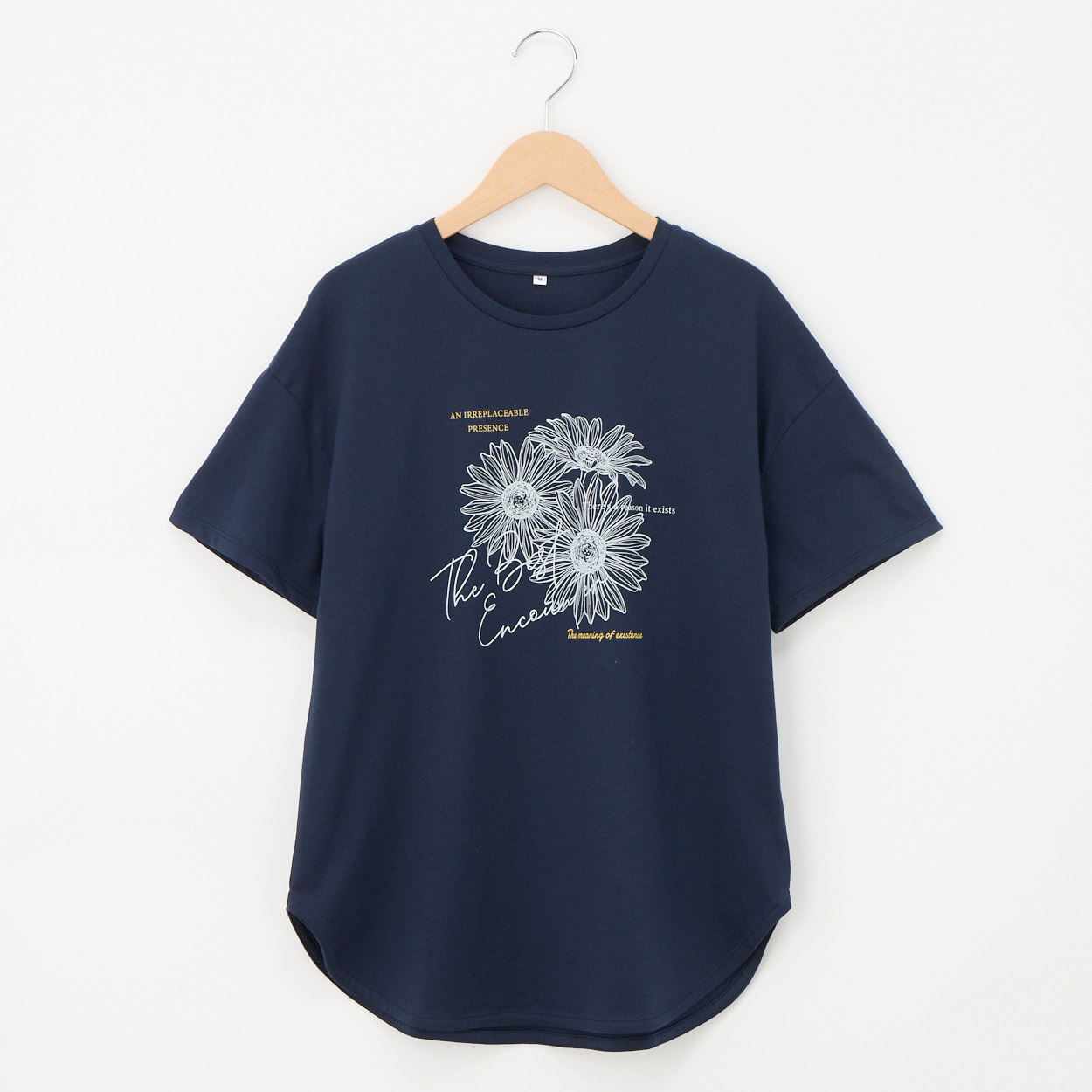 オーガニックコットン 69丈裾ラウンドフラワープリント半袖Tシャツ レディス JEUNE MAMAN(ジュネママン) AS-1980-2806C(コイアオ-M)
