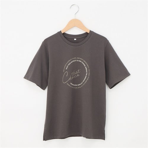 オーガニックコットン 63丈脇スリットプリント半袖Ｔシャツ レディス JEUNE MAMAN(ジュネママン) AS-1980-2806D(チャコ－ルグレ－-M)