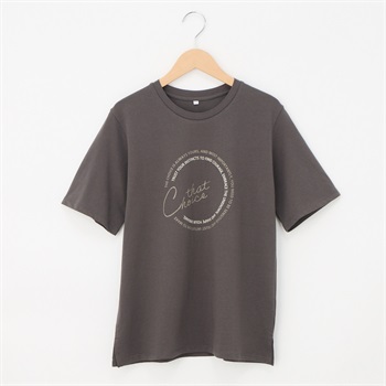 オーガニックコットン 63丈脇スリットプリント半袖Ｔシャツ レディス JEUNE MAMAN(ジュネママン) AS-1980-2806D(チャコ－ルグレ－-M)
