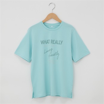 オーガニックコットン 63丈脇スリットプリント半袖Ｔシャツ レディス JEUNE MAMAN(ジュネママン) AS-1980-2806D(ウスミドリ-M)