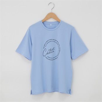 オーガニックコットン 63丈脇スリットプリント半袖Ｔシャツ レディス JEUNE MAMAN(ジュネママン) AS-1980-2806D(アオ-M)