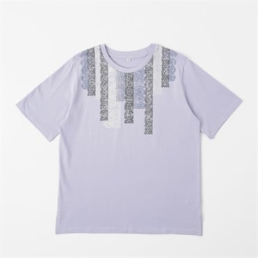 オーガニックコットン レースプリントTシャツ レディス JEUNE MAMAN(ジュネママン) AS-1980-2807B(ウスムラサキ-M)