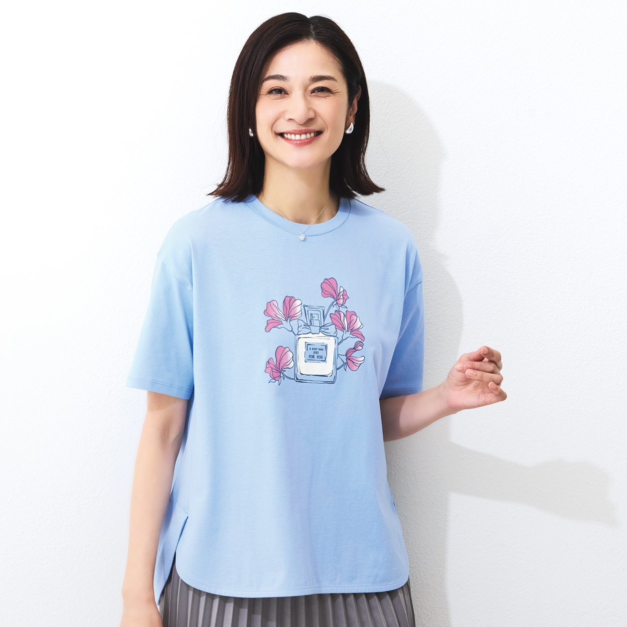 オーガニックコットン 裾ラウンドTシャツ レディス JEUNE MAMAN(ジュネママン) AS-1980-2807C(ウスアオ-L)