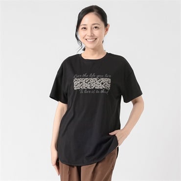 オーガニックコットン 裾ラウンドアニマル柄Ｔシャツ レディス JEUNE MAMAN(ジュネママン) AS-1980-2808A(クロ-M)