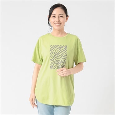 オーガニックコットン 裾ラウンドアニマル柄Ｔシャツ レディス JEUNE MAMAN(ジュネママン) AS-1980-2808A(ウスミドリ-M)