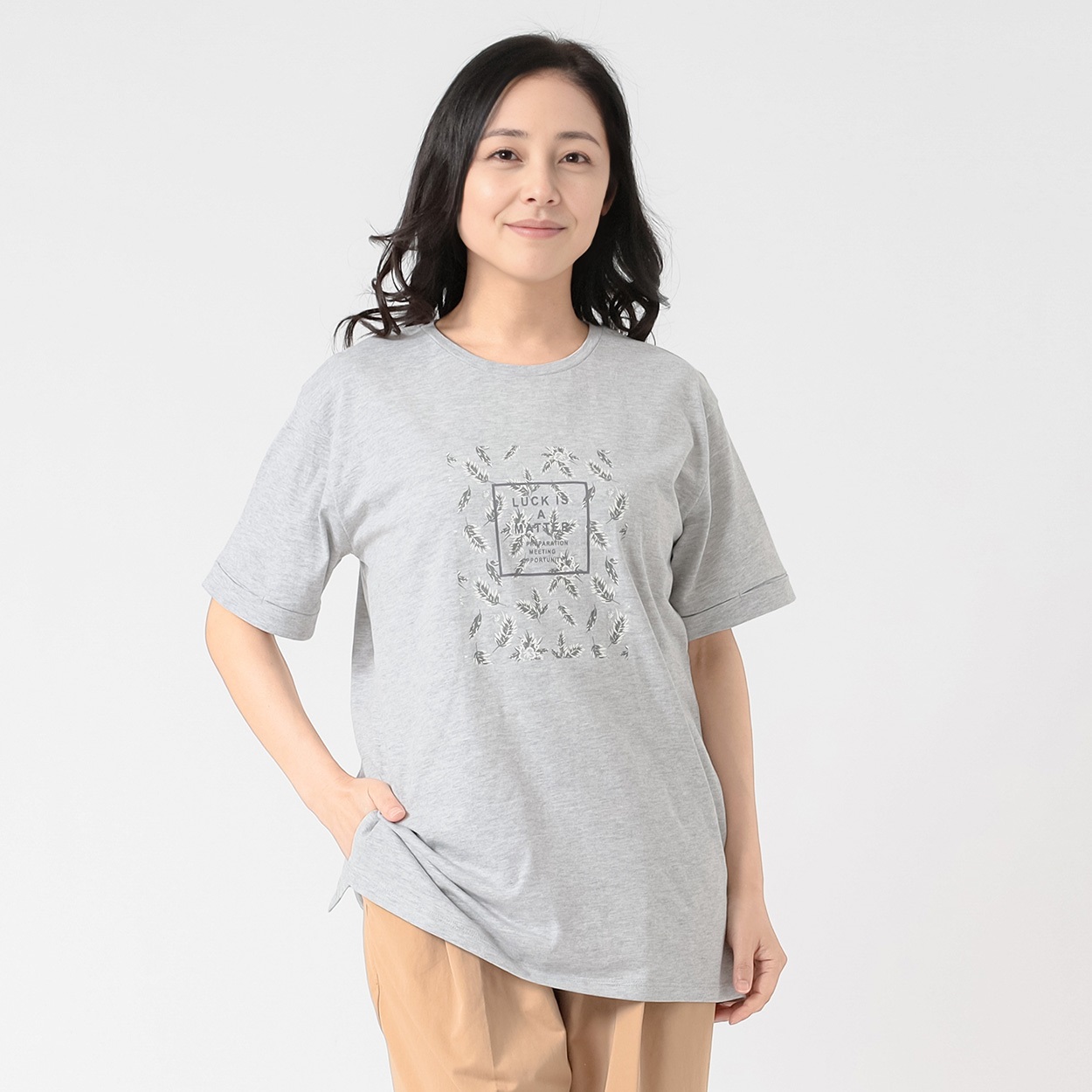 オーガニックコットン 裾スリットＴシャツ レディス JEUNE MAMAN(ジュネママン) AS-1980-2808B(Ａウスクロ-XL)