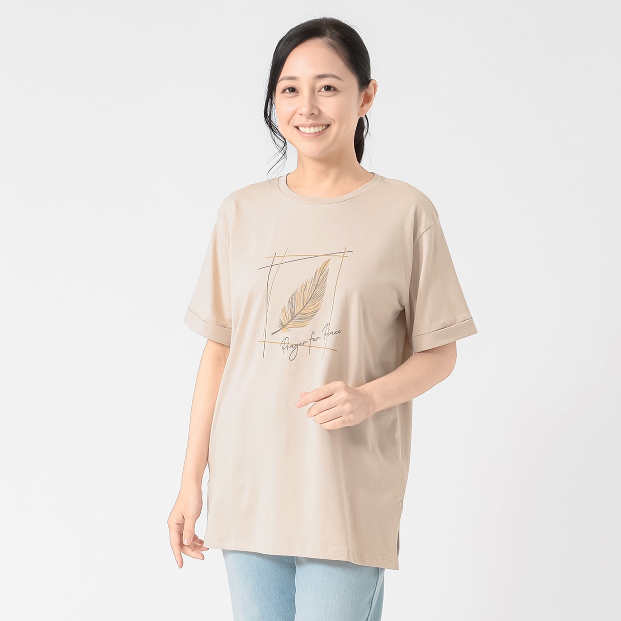 オーガニックコットン 裾スリットＴシャツ レディス JEUNE MAMAN(ジュネママン) AS-1980-2808B(ウスチャ-XL)