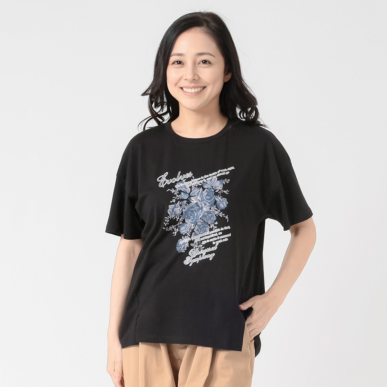 オーガニックコットン 裾前後差イラストＴシャツ レディス JEUNE MAMAN(ジュネママン) AS-1980-2808C(クロ-XL)