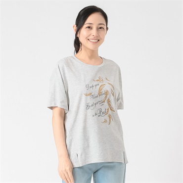 オーガニックコットン 裾前後差イラストＴシャツ レディス JEUNE MAMAN(ジュネママン) AS-1980-2808C(Ａウスクロ-M)