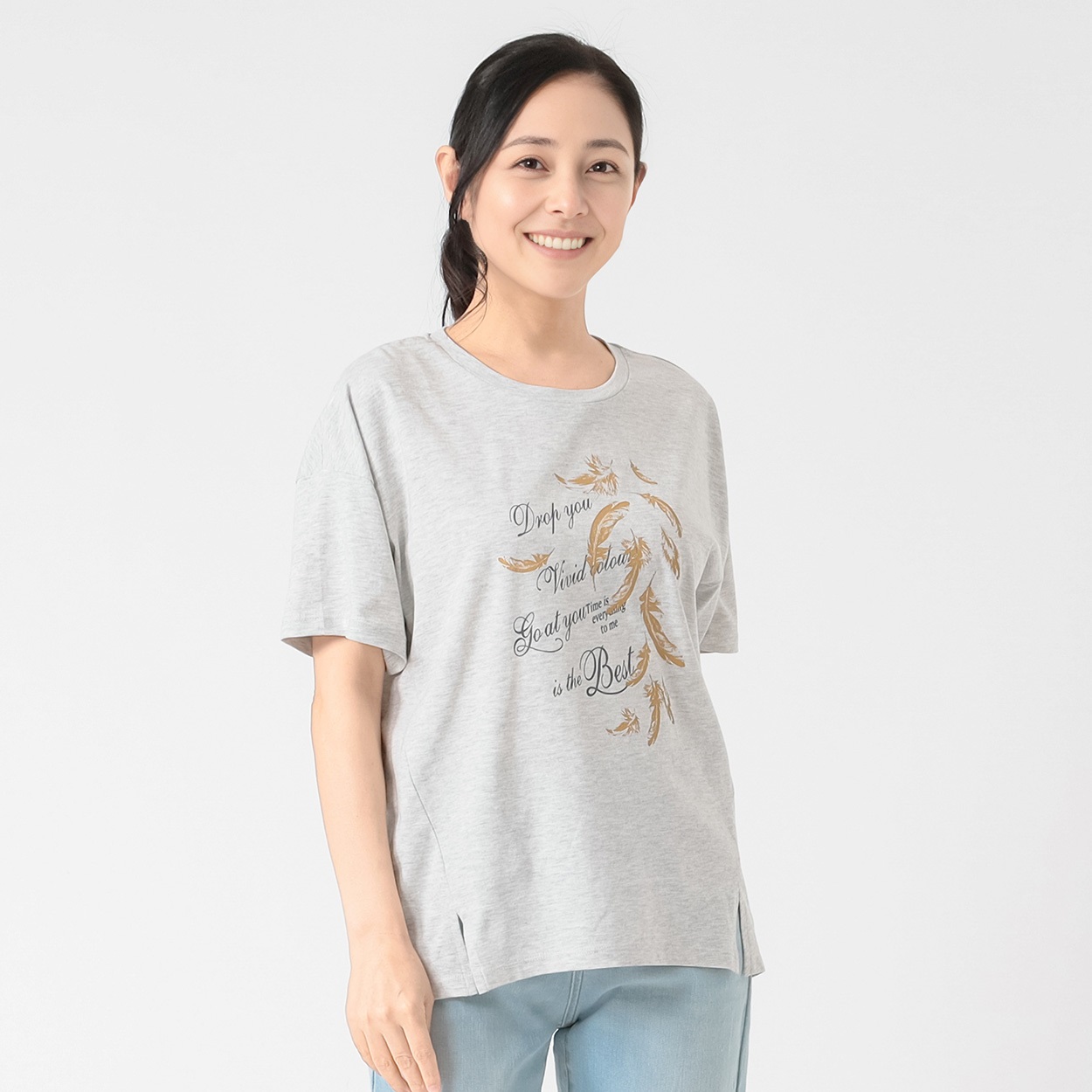 オーガニックコットン 裾前後差イラストＴシャツ レディス JEUNE MAMAN(ジュネママン) AS-1980-2808C(Ａウスクロ-XL)
