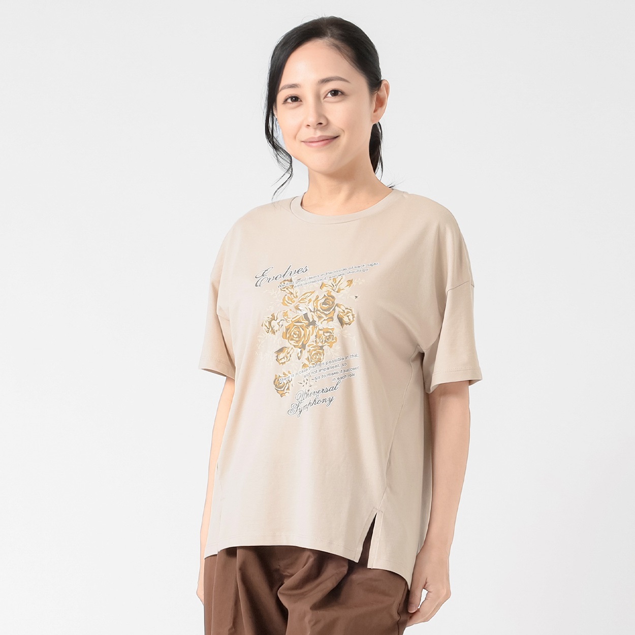 オーガニックコットン 裾前後差イラストＴシャツ レディス JEUNE MAMAN(ジュネママン) AS-1980-2808C(ウスチャ-L)