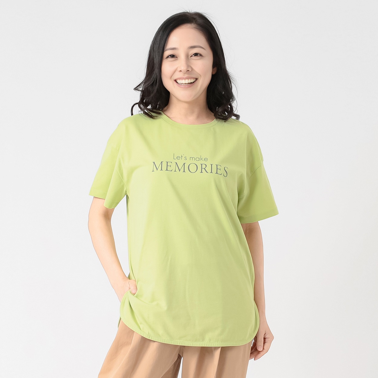オーガニックコットン 裾ラウンドロゴＴシャツ レディス JEUNE MAMAN(ジュネママン) AS-1980-2808D(ウスミドリ-XL)