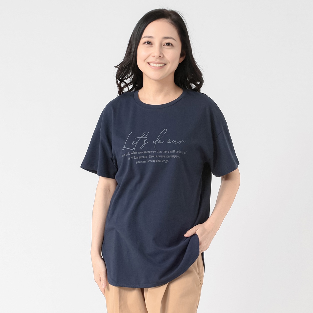 オーガニックコットン 裾ラウンドロゴＴシャツ レディス JEUNE MAMAN(ジュネママン) AS-1980-2808D(コイアオ-M)