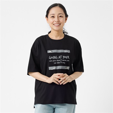オーガニックコットン ロゴ入りドロップショルダーＴシャツ レディス JEUNE MAMAN(ジュネママン) AS-1980-2809B(クロ-M)