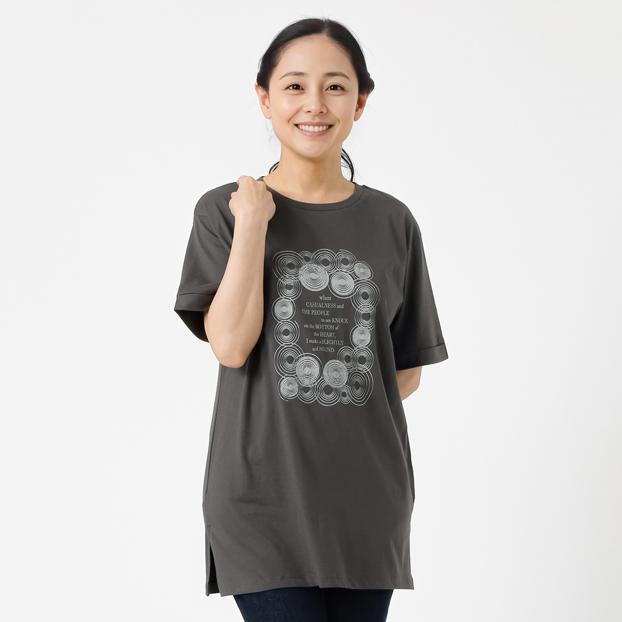 オーガニックコットン ロールアッププリントＴシャツ レディス JEUNE MAMAN(ジュネママン) AS-1980-2809D(チャコ－ルグレ－-XL)