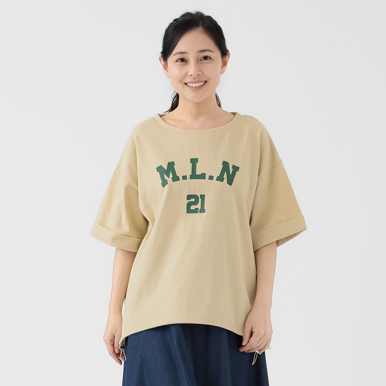 半袖裾ドロストプリントTシャツ レディス JEUNE MAMAN(ジュネママン