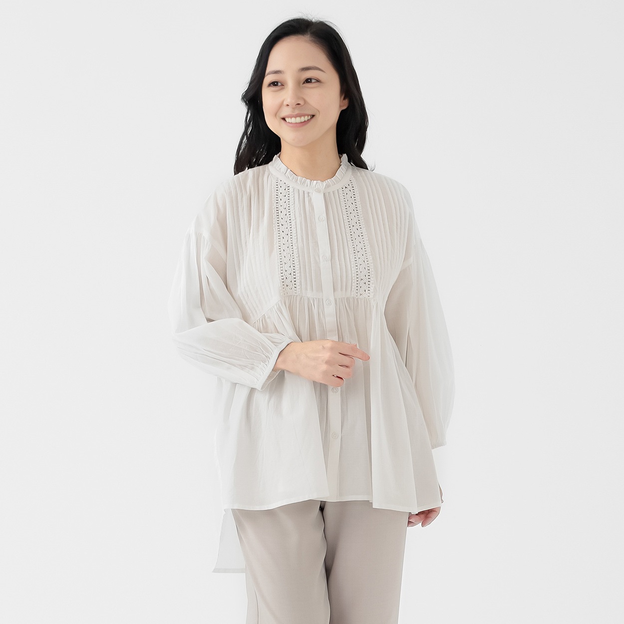 69丈綿テンセルペプラムシャツ レディス JEUNE MAMAN(ジュネママン) HI