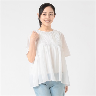 62丈エアリー綿ピンタッウブラウス レディス JEUNE MAMAN(ジュネママン) KA588-5685-26(シロ-M)