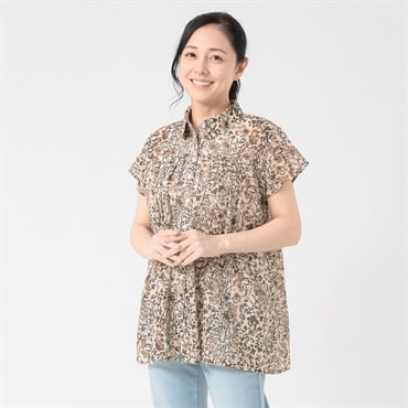 68丈エアリー綿シャツ衿プリントブラウス レディス JEUNE MAMAN(ジュネママン) KA588-5687-26(Ａチャ-M)