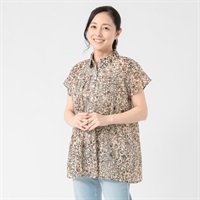 68丈エアリー綿シャツ衿プリントブラウス レディス JEUNE MAMAN(ジュネママン) KA588-5687-26(Ａチャ-M)
