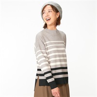 大人の素敵ニット モックネックプルオーバー レディス JEUNE MAMAN(ジュネママン) TV7052A0796(ウスクロ×裾ネイビー-M)